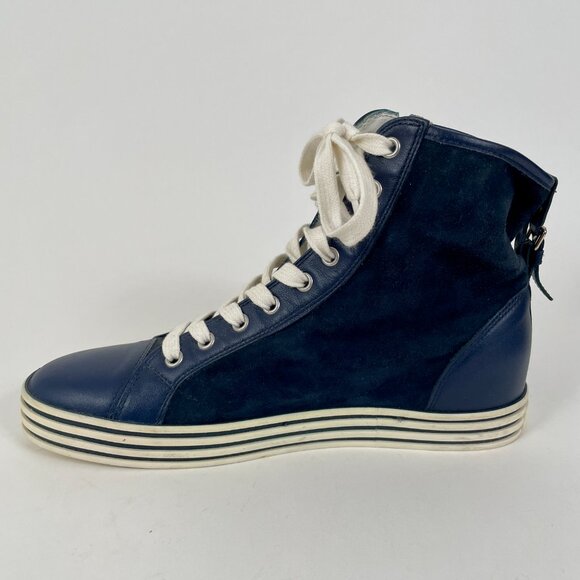 Women's Hogan Rebel R182 High Top Sneakers, Navy Blue Leather/Suede, Size 39 - Picture 14 of 14